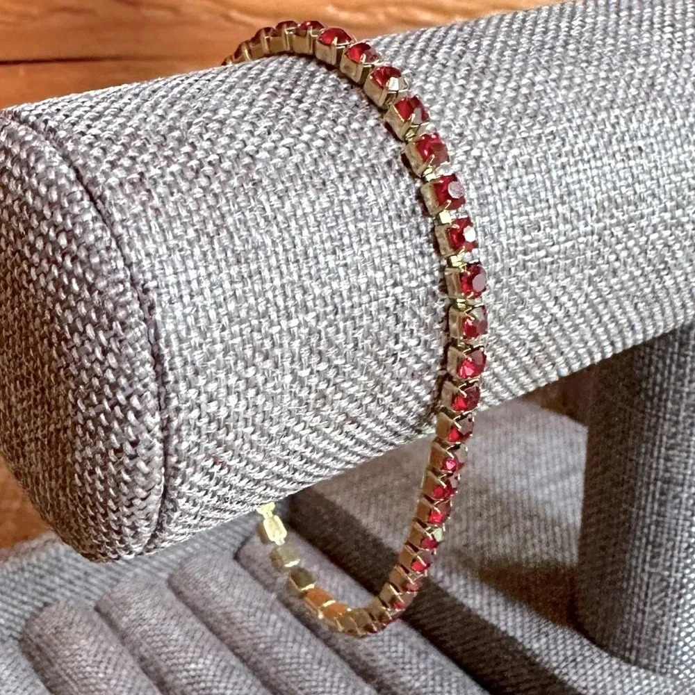 Red Garnet CZ 18K Gold Stainless Steel Tennis Bracelet January Birthstone - Picture 1 of 7